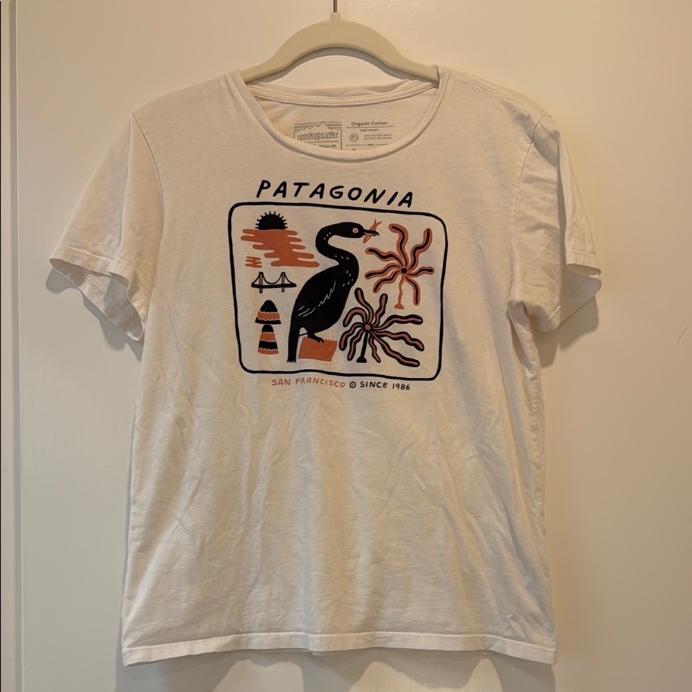 Patagonia Cream T-Shirt with Artistic Graphic